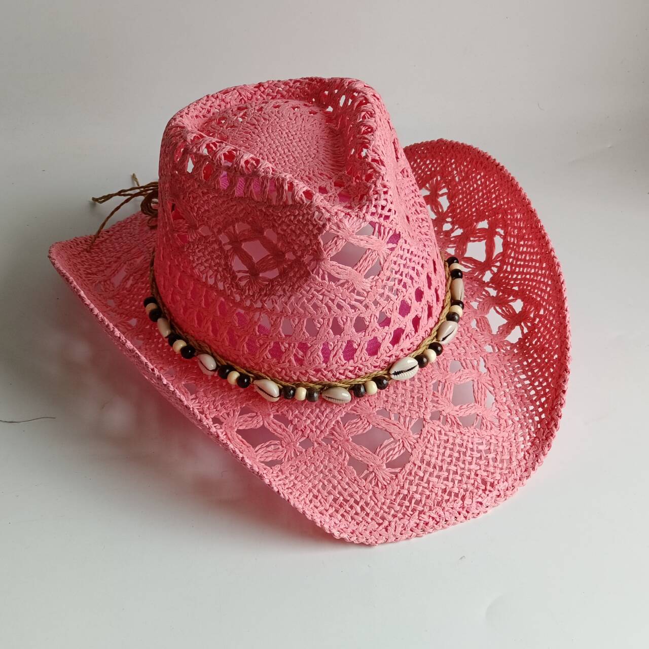 Pink Cowboy straw hat  hollow  - Paper Straw Color ulasan dan harga